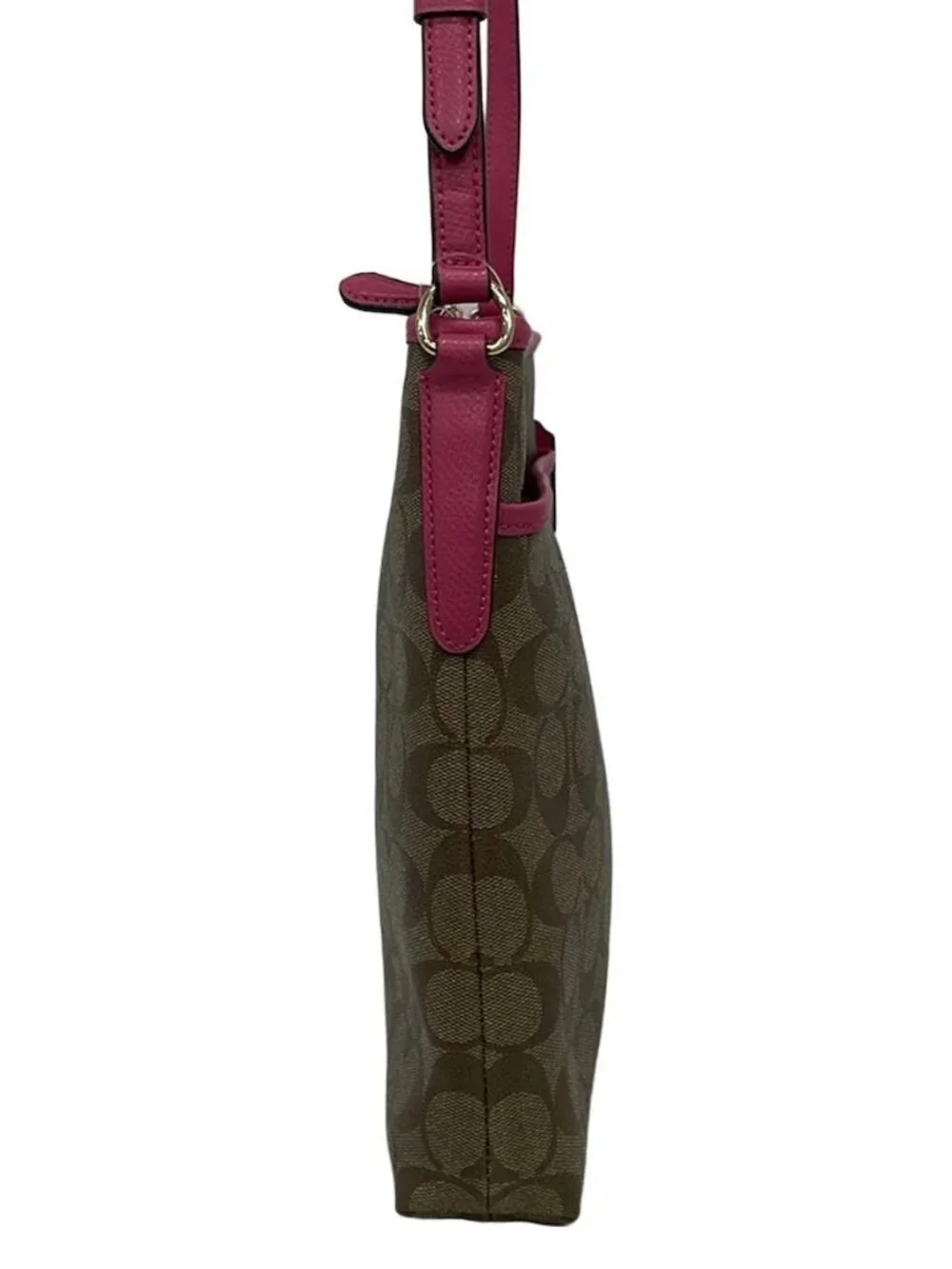 COACH Luxury Signature File Bag F34938 Beige Brown Pink PVC Leather